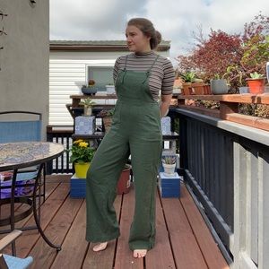 Tie-Strap Olive Overalls